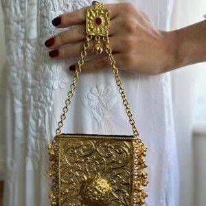 Handmade Gold Metal Clutch Bag: Engraved Vintage Indian Purse